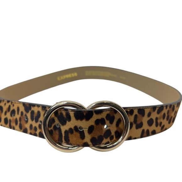 NWT Express Express Leopard Animal Print Hair Gold Double Ring Belt L - Picture 7 of 8